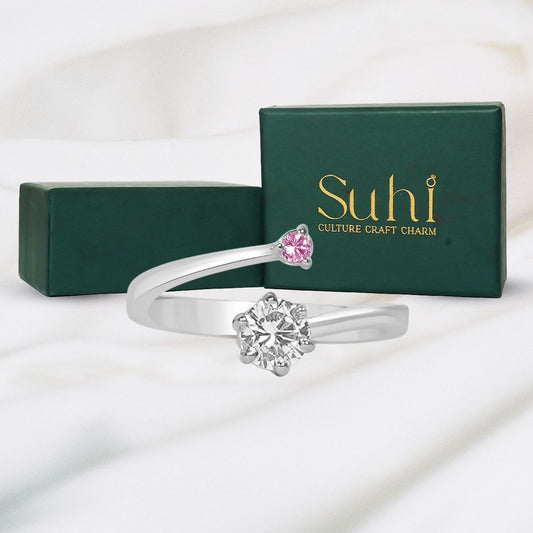 Silver Ruby Pink Stone Solitaire Ring