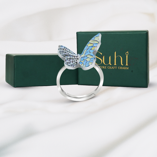 Silver Meenakari Butterfly Ring for DIVAs