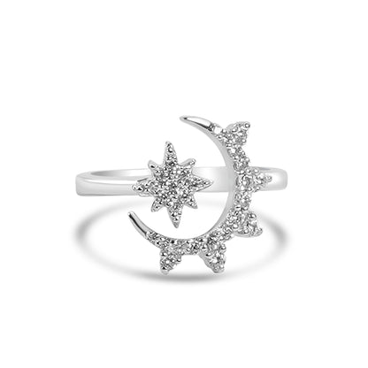 Silver Moon Star Ring for DIVAs