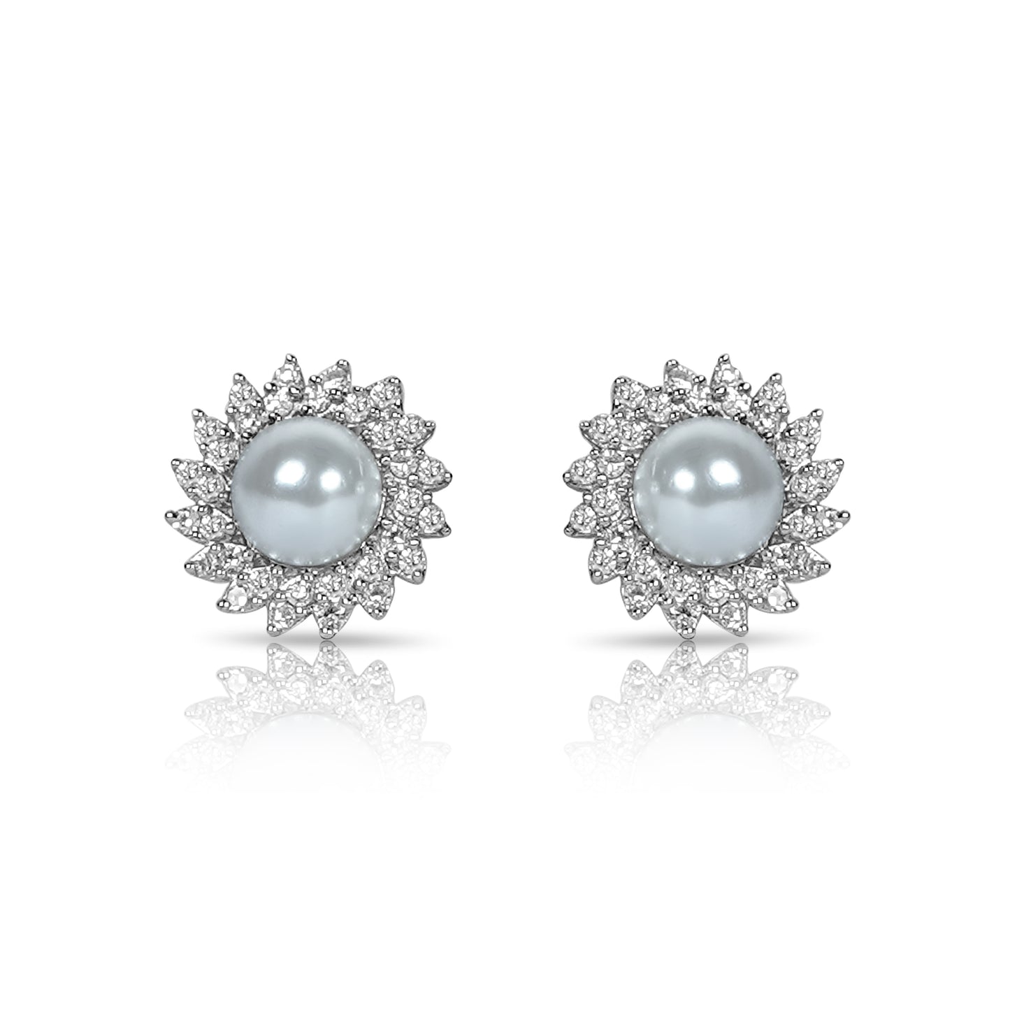 Silver Radiant Sun & Pearl Stud Earrings