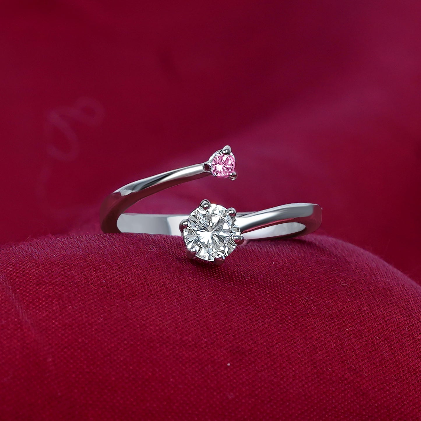 Silver Ruby Pink Stone Solitaire Ring