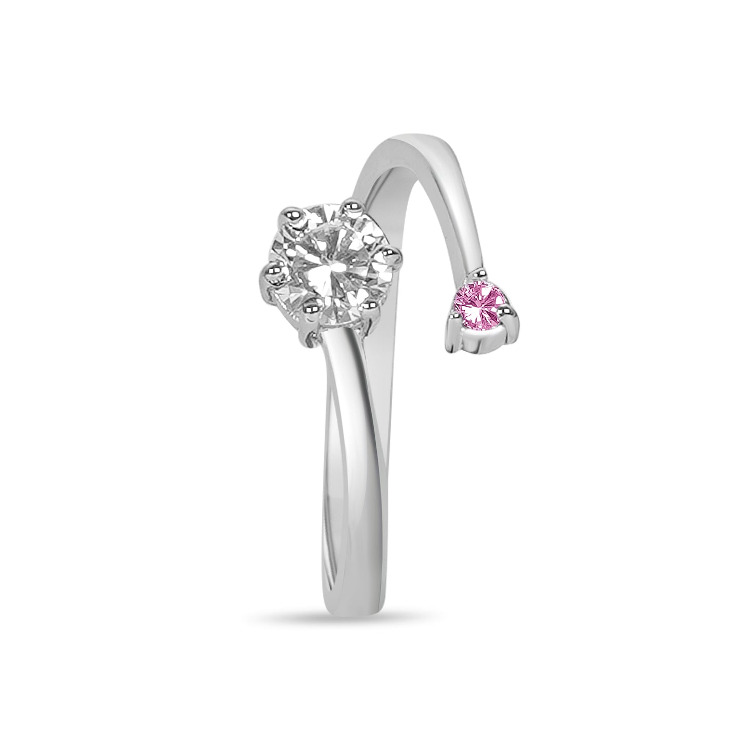 Silver Ruby Pink Stone Solitaire Ring