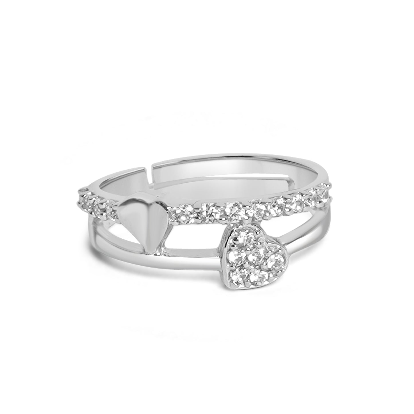 Silver Elegant Zircon Twin Heart Ring