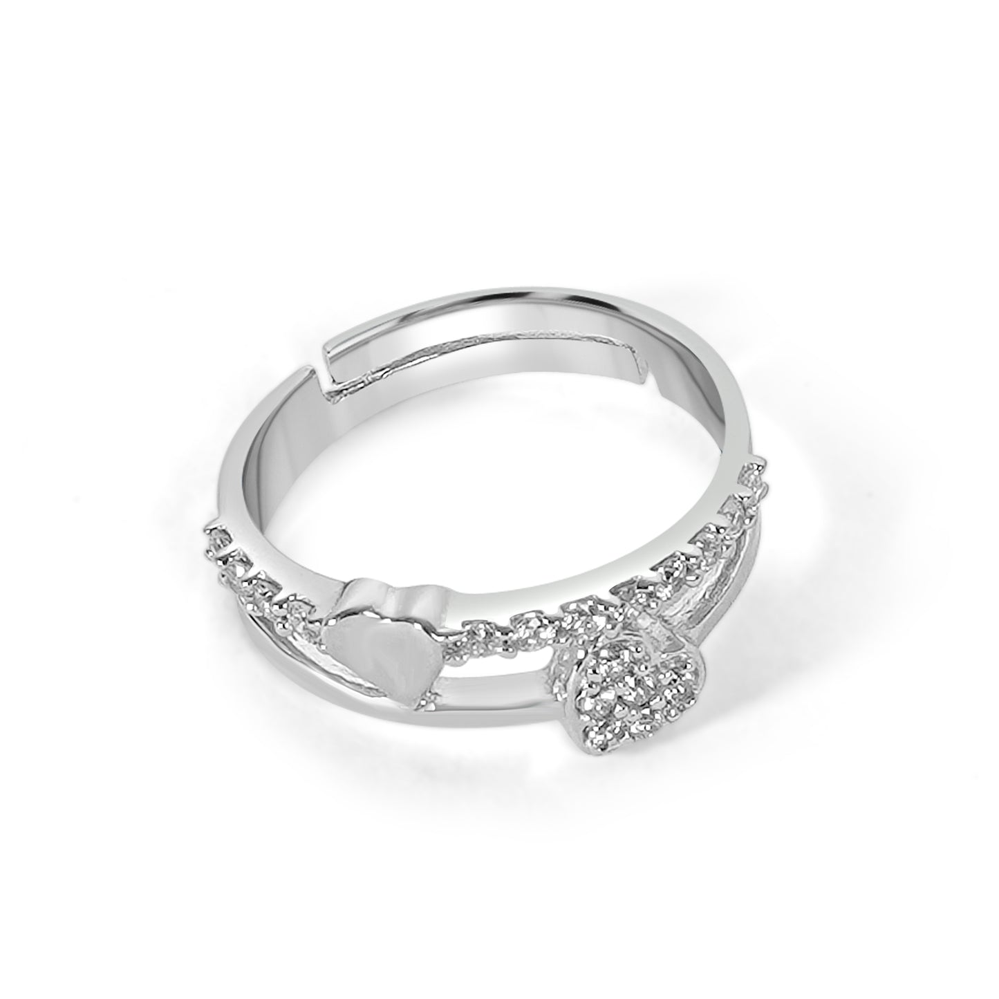 Silver Elegant Zircon Twin Heart Ring