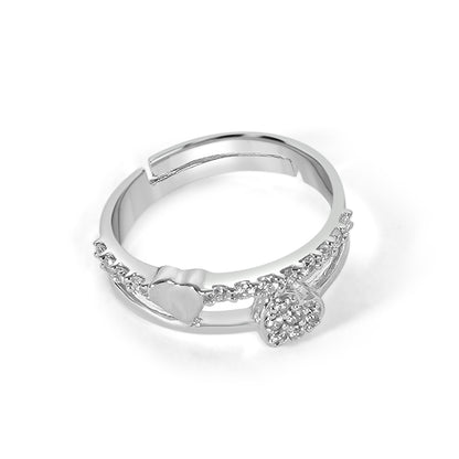 Silver Elegant Zircon Twin Heart Ring