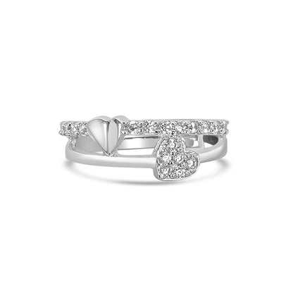 Silver Elegant Zircon Twin Heart Ring