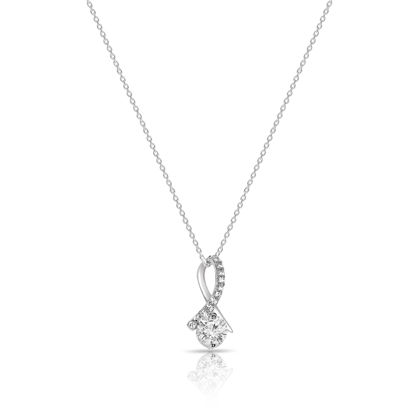 Silver Graceful Curved Solitaire Pendant