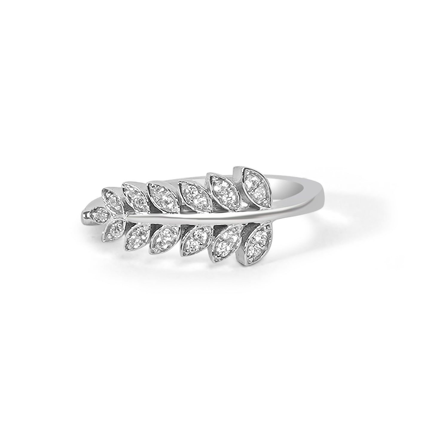 Silver Elegant Leaf Zircon Embedded Ring