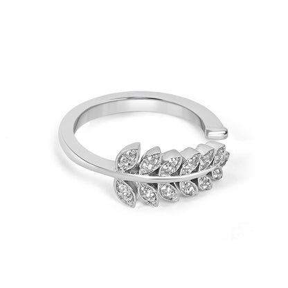 Silver Elegant Leaf Zircon Embedded Ring