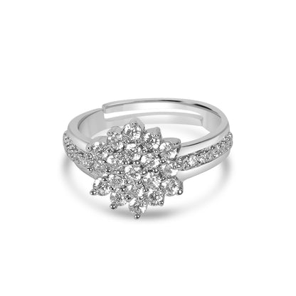 Silver Regal Flower Ring for Female