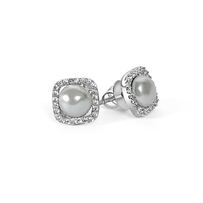 Silver Square Pearl Elegant Earrings