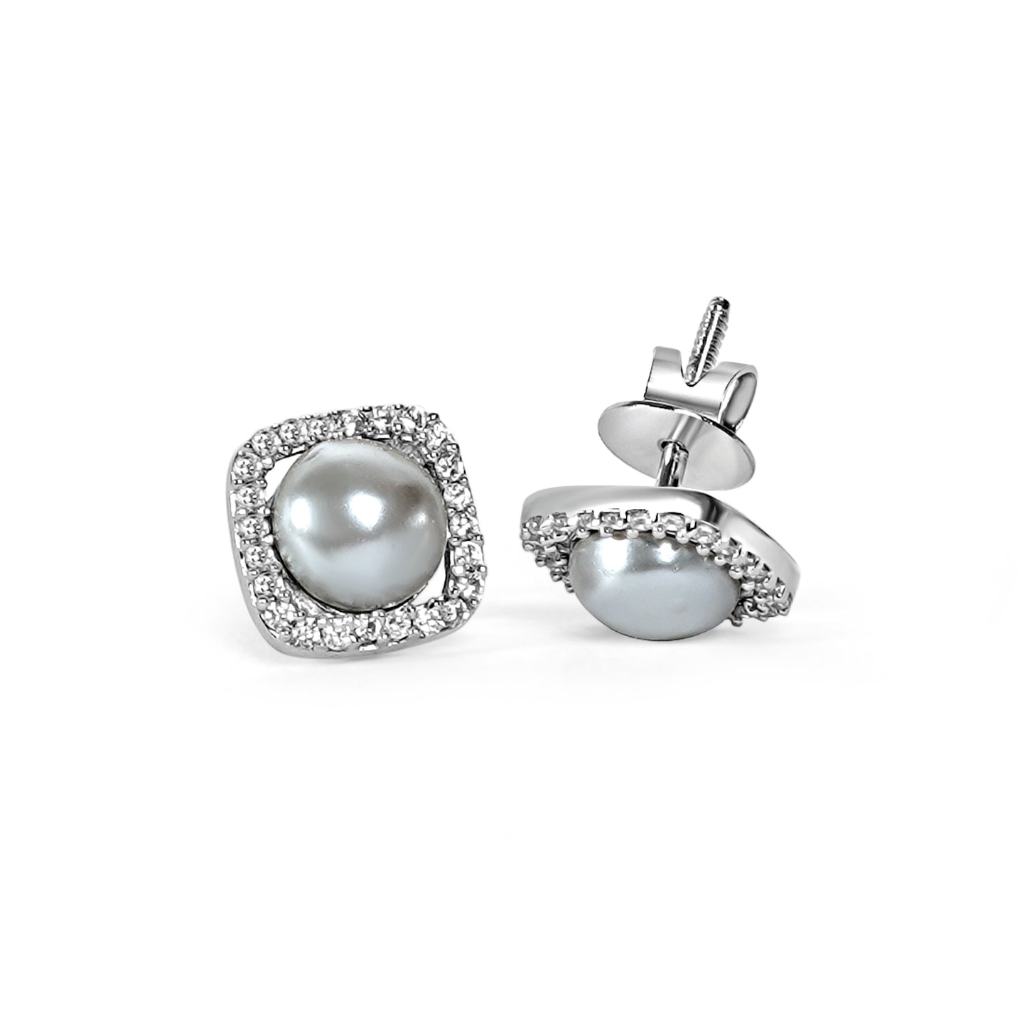 Silver Square Pearl Elegant Earrings