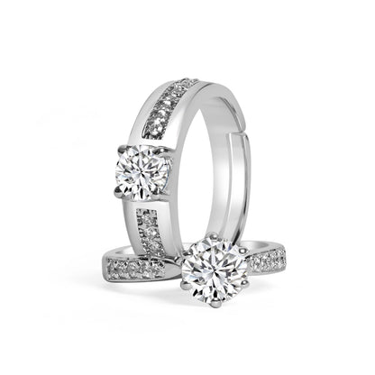 Silver Solitaire Ring for Couple