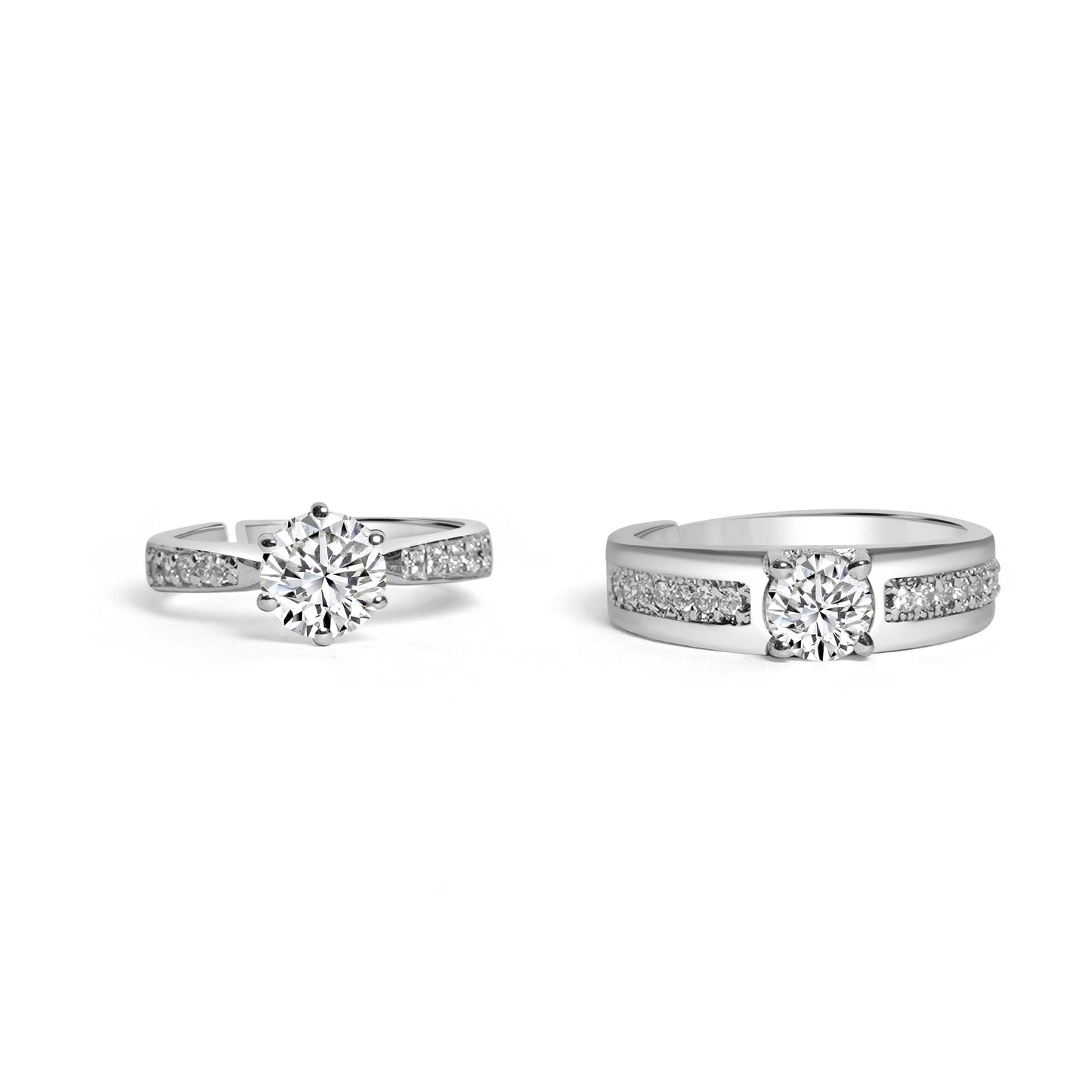 Silver Solitaire Ring for Couple