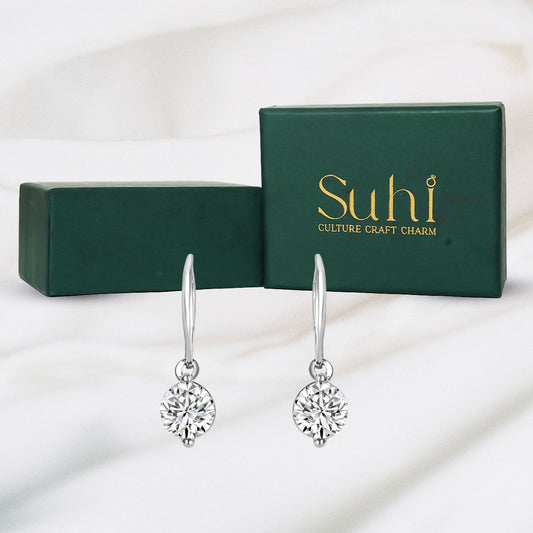 Silver Elegant Hook Solitaire Earrings